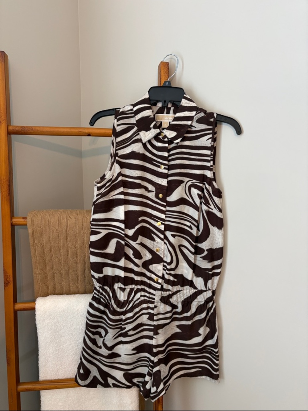 Michael Kors Brown and White Zebra Print Sleeveless Romper
